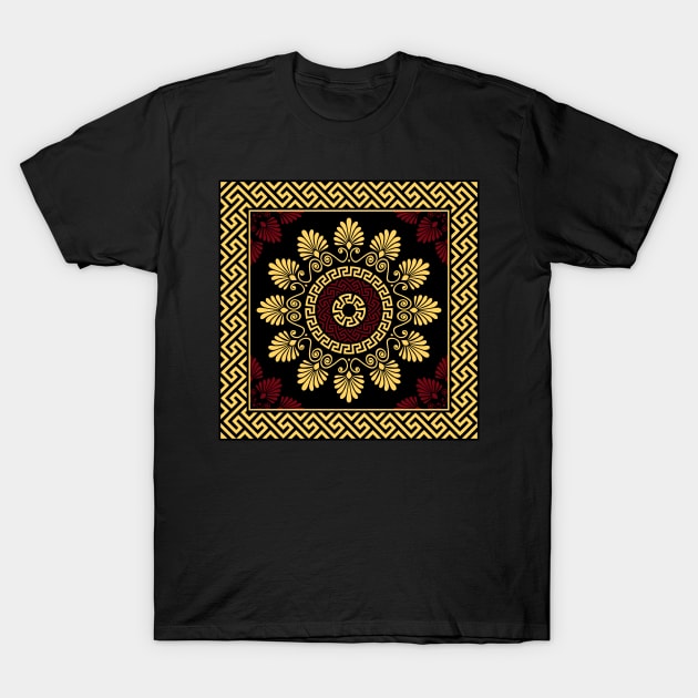 Golden round Greek ornament Meander T-Shirt by kavalenkava